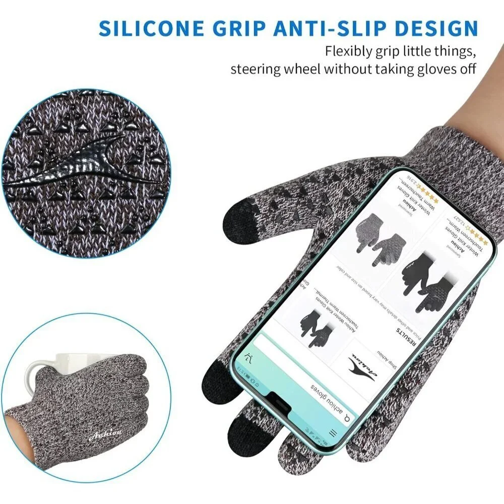 Women's Coffee White Upgraded Touch Screen Thermal Soft Knit Lining Winter Glove